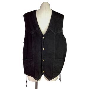 Allstate Vest Men 4X Black Cotton Denim Side Lace Pockets Snaps Motorcycle Biker